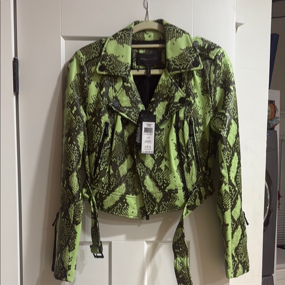 BCBGMaxAzria | Jackets & Coats | Lime Green Snake Print Snakeskin Lamb ...